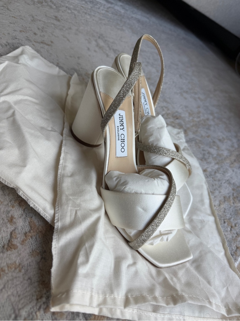 Jimmy Choo Satin & Glitter Block Strappy Heel